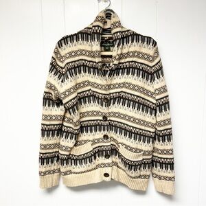 Eddie Bauer Cream and Black Chunky and Warm Cardigan Large